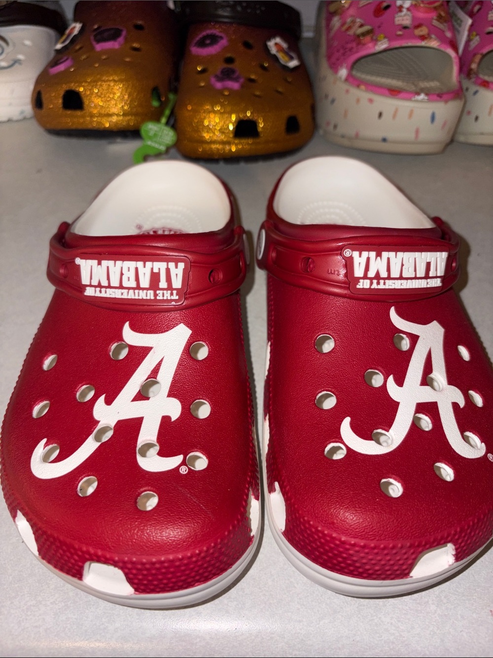 CROCS Red and White Alabama Logo Clogs